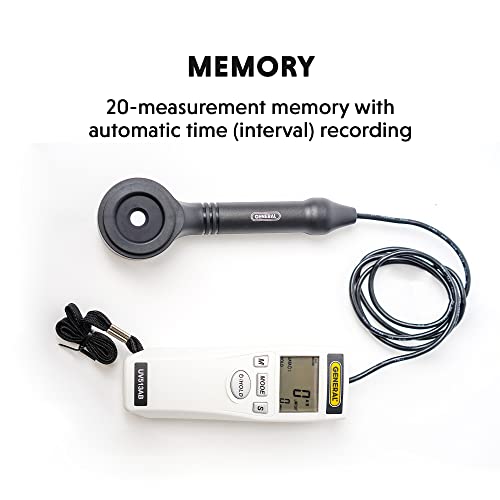 General Tools Medidor digital UVA/UVB | Mide la intensidad UV-A/B (280-400 nm) | Dos rangos, LCD retroiluminado, función de memoria | Monitoreo de seguridad y medio ambiente | El kit incluye trípode y montaje magnético