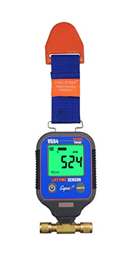 Supco VG64 calibre de vacío con pantalla digital, rango de 0 a 12 000 micrones, precisión de 10%, conexión para adaptador de campana macho de 0.25 pulgadas