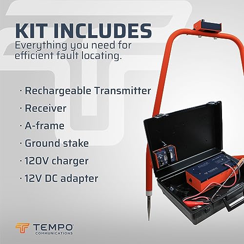 TEMPO Communications PE2003-G - Localizador de fallas de tierra de pulsador | Detección de rotura de aislamiento de cables y cables subterráneos | Señal de alto voltaje | Receptor de marco A | Kit