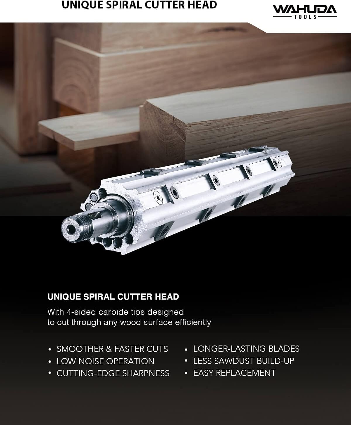Wahuda Tools Cepilladora de cabeza de corte en espiral de 13" con puntas de carburo de 4 lados (velocidad única - nuevo)