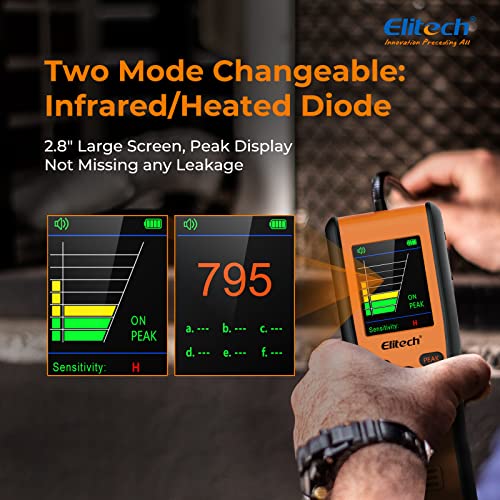 Elitech Detector de fugas de refrigerante, sensores de diodo infrarrojo y calentado en 1 unidad, aspirador de gas halógeno HVAC, antiinterferencia, alcance estándares SAE, IR-200