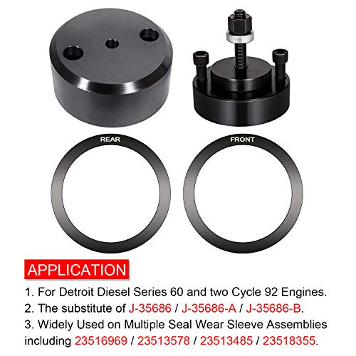J-35686-B Instalador de manguito de desgaste del sello del cigüeñal delantero y trasero compatible con motores Detroit Diesel Series 60 de dos ciclos 92