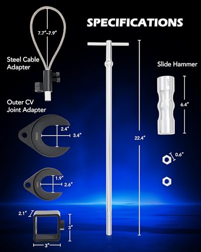 Orion Motor Tech CV Extractor de eje con martillo deslizante de 10 libras, 8 piezas de herramienta de extracción de juntas CV de alta resistencia con horquilla de junta CV de 63 mm y 48 mm,