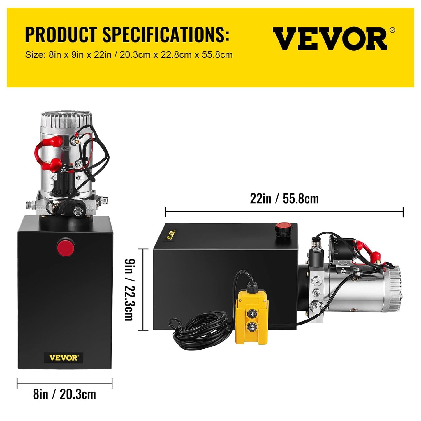 Mophorn Bomba hidráulica de 12 V de corriente continua de doble acción para remolque de volteo o levantamiento de autos, de 8 qt, con depósito de metal para el aceite