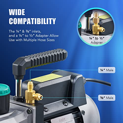 Orion Motor Tech Bomba de vacío de 4.5 cfm, bomba de vacío HVAC de 1 etapa para sistemas R12 R22 R134a R410a, pequeña bomba de vacío de 1/3 hp de 38 micrones para aire acondicionado, desgasificación