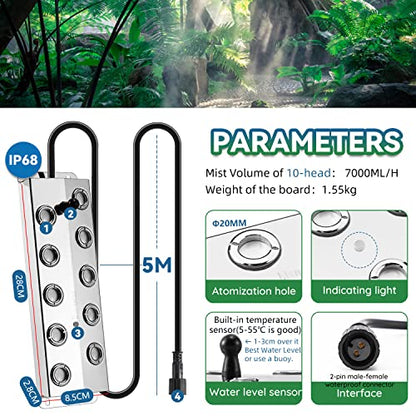 Mxmoonant - Máquina de niebla ultrasónica de 10 cabezales, 7000 ml/h, fuente de agua, máquina de niebla para estanque, atomizador cuadrado, humidificador de aire con flotador para estanque, acuario, rocalla