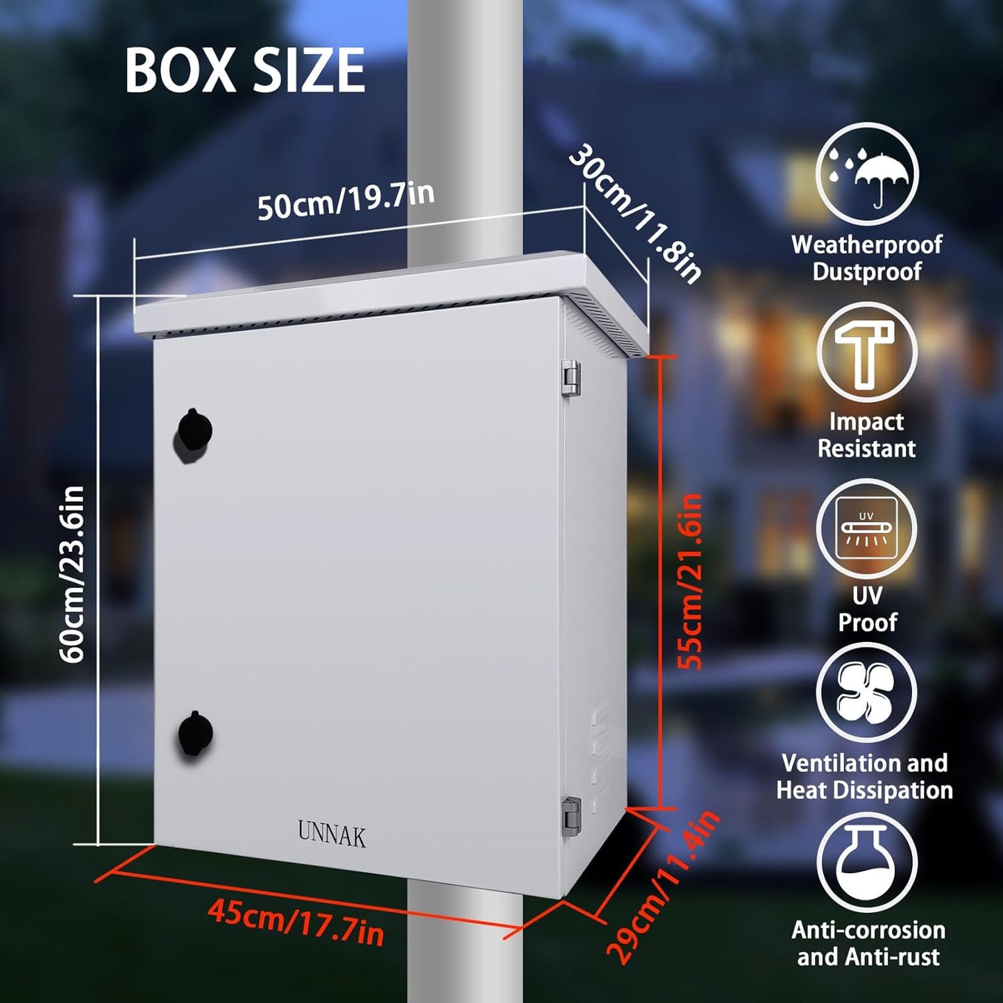 UNNAK Caja eléctrica para exteriores, 23.6 x 19.7 x 11.8 pulgadas, caja de conexiones impermeable de metal, anticorrosión universal grande Enlcosure, caja de distribución de energía de poste eléctrico (23.622 x 19.685 x 11.811 in)