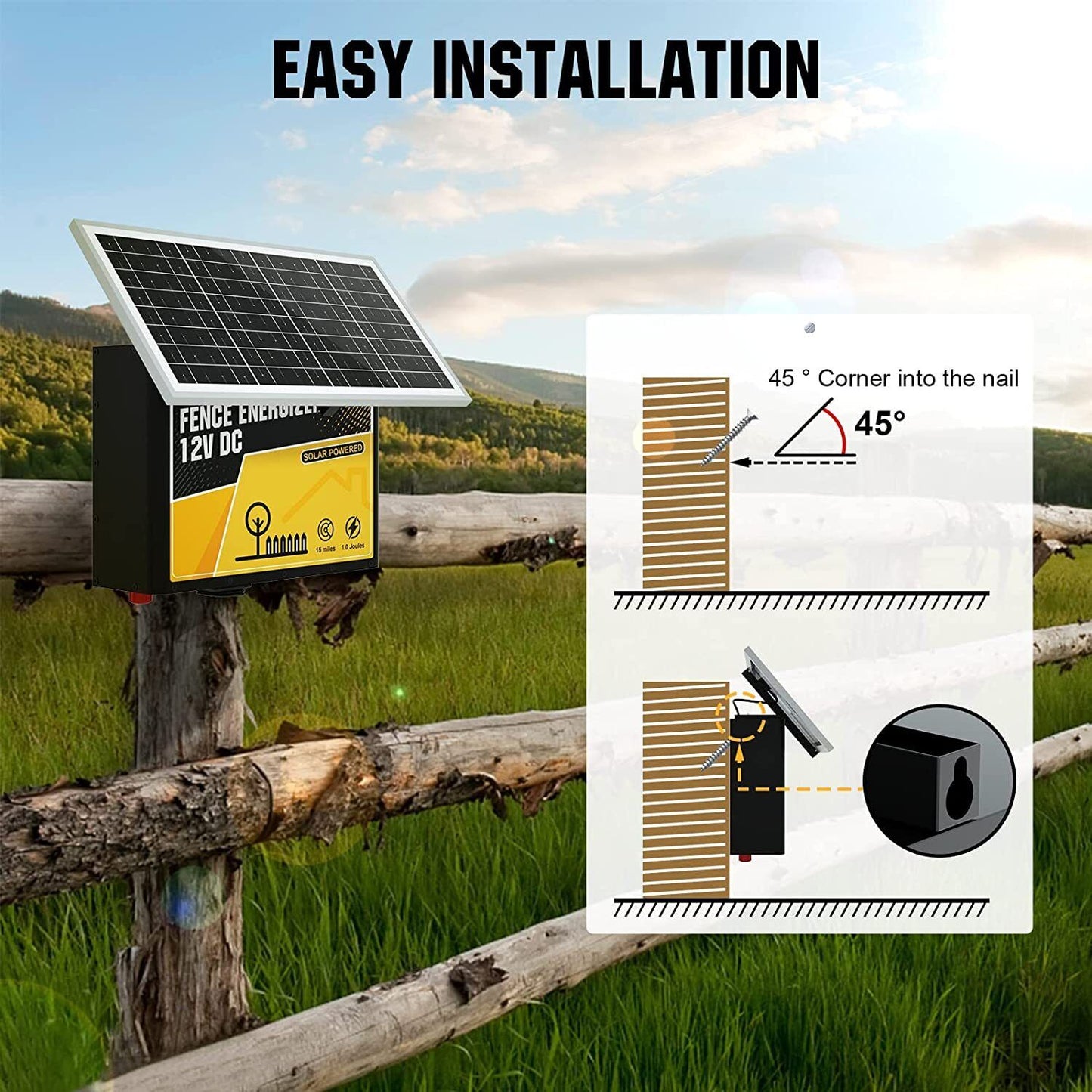 DC HOUSE Solar Powered Electric Fence Charger 15 Mile Electric Fence Energizer