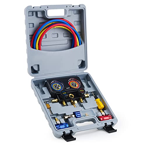 Orion Motor Tech OMT R1234yf - Kit de recarga de CA, 3 vías R1234yf Medidores de CA con mangueras R1234yf Acopladores rápidos y R1234yf R1234yf R134a R404a Freón Carga