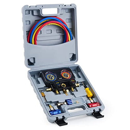 Orion Motor Tech OMT R1234yf - Kit de recarga de CA, 3 vías R1234yf Medidores de CA con mangueras R1234yf Acopladores rápidos y R1234yf R1234yf R134a R404a Freón Carga