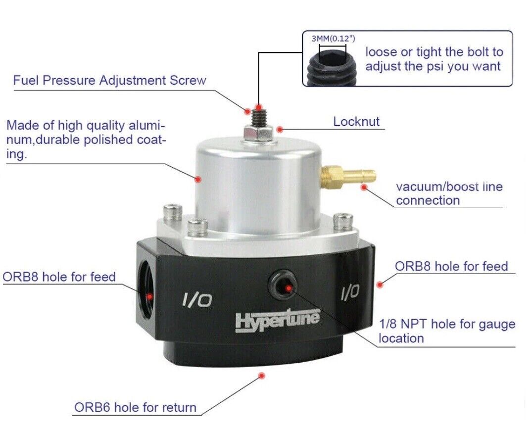 FPR98S Billet Carburetor By-Pass Fuel Pressure Regulator Hypertune Aluminum NEW!