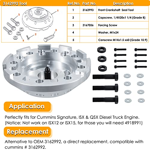 3162992 Kit de herramientas de extracción de sello delantero del cigüeñal para Cummins Signature ISX QSX y 3164780 Cigüeñal trasero del sello principal y kit de herramientas de extracción de mangas de desgaste para Cummins ISX QSX ISX15 ISX12