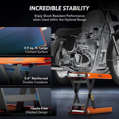Orion Motor Tech Soporte Central de Gato de Tijera para Elevación de Motocicleta Rango Altura de 10-36 CM, Motocicletas de hasta 1/2 Ton Ser Aplicable (Gris)