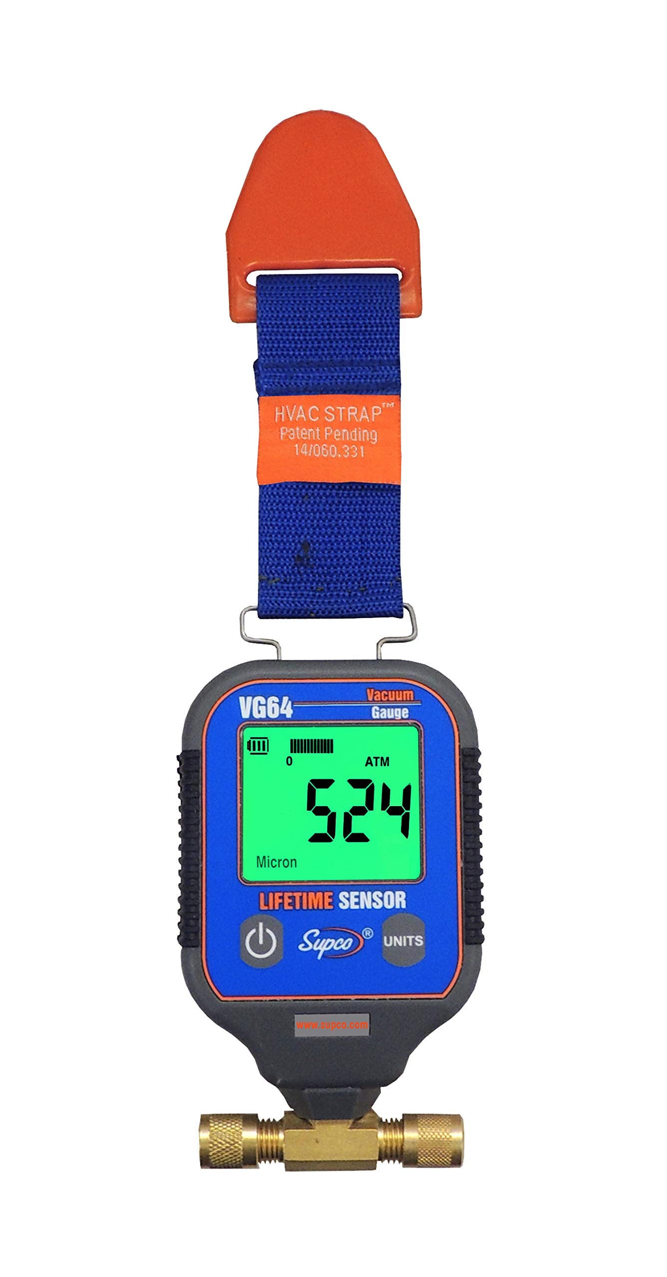 Supco VG64 calibre de vacío con pantalla digital, rango de 0 a 12 000 micrones, precisión de 10%, conexión para adaptador de campana macho de 0.25 pulgadas