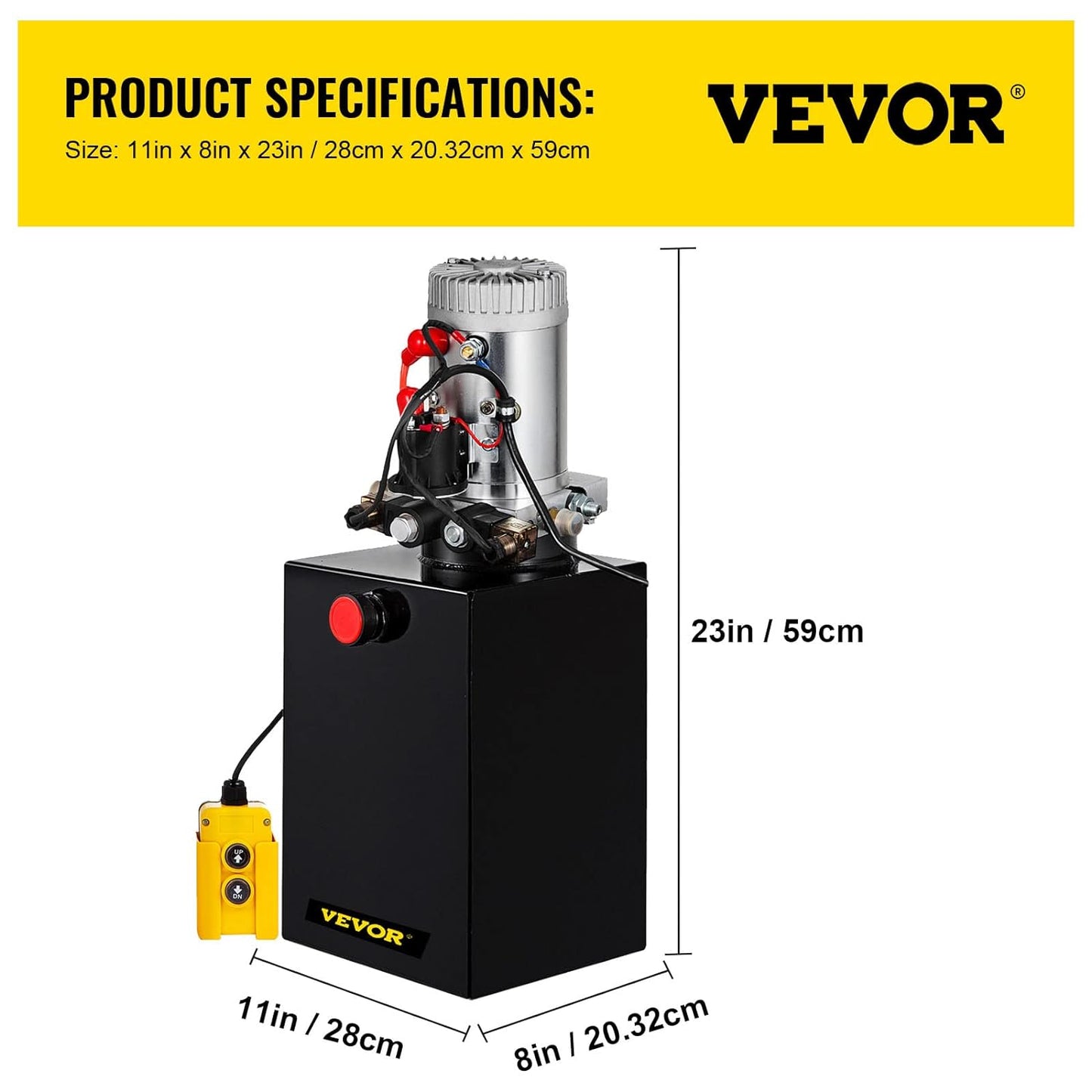 Mophorn Bomba hidráulica de 12 V de corriente continua de doble acción para remolque de volteo o levantamiento de autos, de 8 qt, con depósito de metal para el aceite