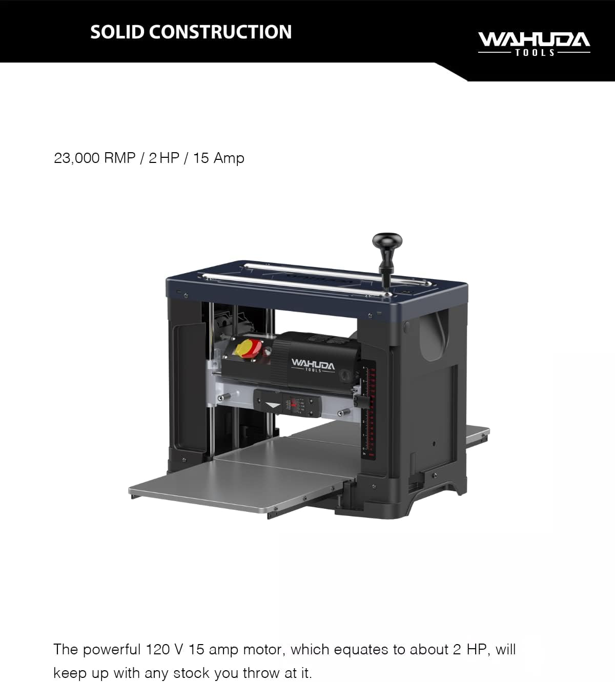 Wahuda Tools Cepilladora de cabeza de corte en espiral de 13" con puntas de carburo de 4 lados (velocidad única - nuevo)