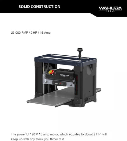 Wahuda Tools Cepilladora de cabeza de corte en espiral de 13" con puntas de carburo de 4 lados (velocidad única - nuevo)