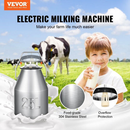 VEVOR 9JYZ-1 Ordeñadora eléctrica de vacas de 550 W, 6,6 gal/25 L, sellada de fábrica