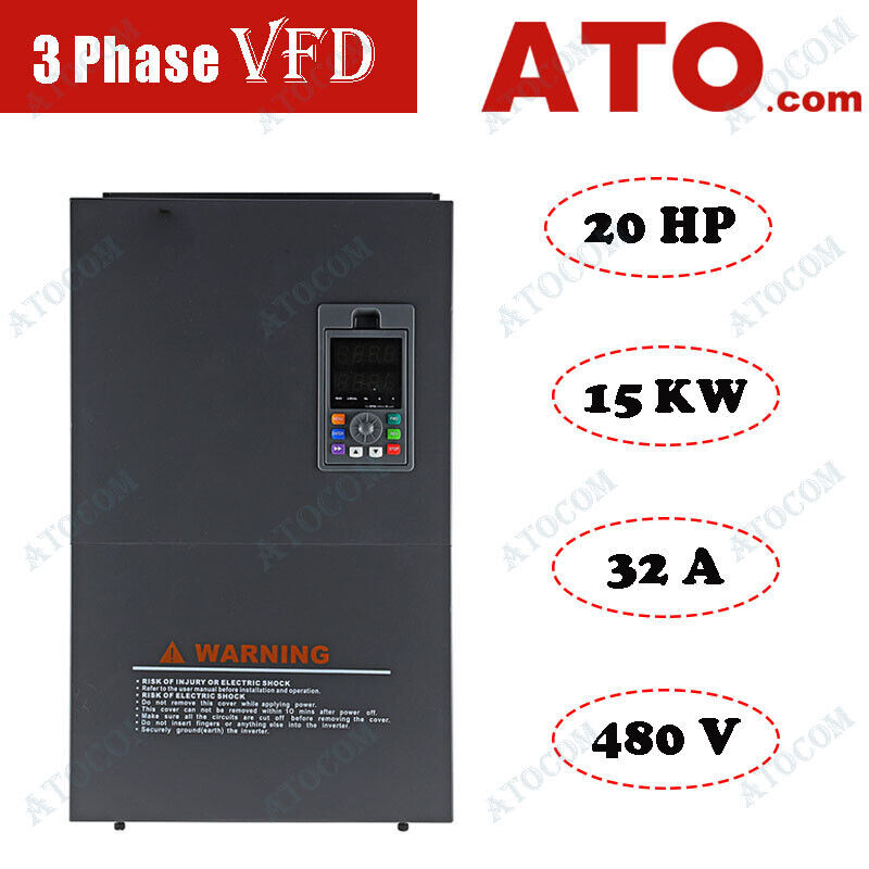 ATO 3 Phase VFD Variable Frequency Drive Converter 20 HP 15 KW 32A 480V Inverter