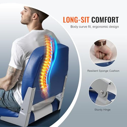 Asiento de barco, asiento de barco con respaldo bajo de 18.9 pulgadas, silla de barco plegable con acolchado de esponja gruesa y bisagra, silla capitán plegable para barco de pesca, barco de