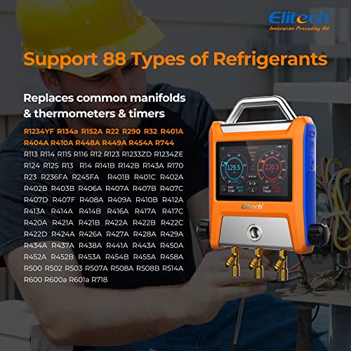 Elitech EMG-20V inteligente HVAC Digital Manifold Gauge tres puertos con sensor de vacío termómetro abrazaderas mangueras