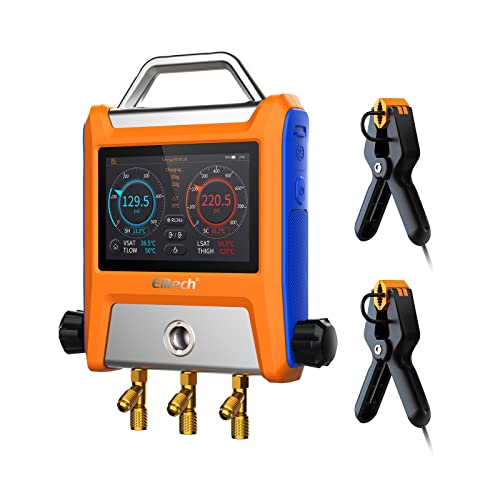Elitech EMG-20V inteligente HVAC Digital Manifold Gauge tres puertos con sensor de vacío termómetro abrazaderas mangueras