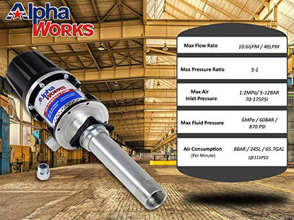 AlphaWorks Tambor de bomba de transferencia de aceite 10.6GPM/40LPM 5:1 de alta presión o 7.4GPM/28LPM Doble acción 3:1 de alto flujo (no para gas o diesel) (bomba de tambor de transferencia de aceite de alta presión 5:1)