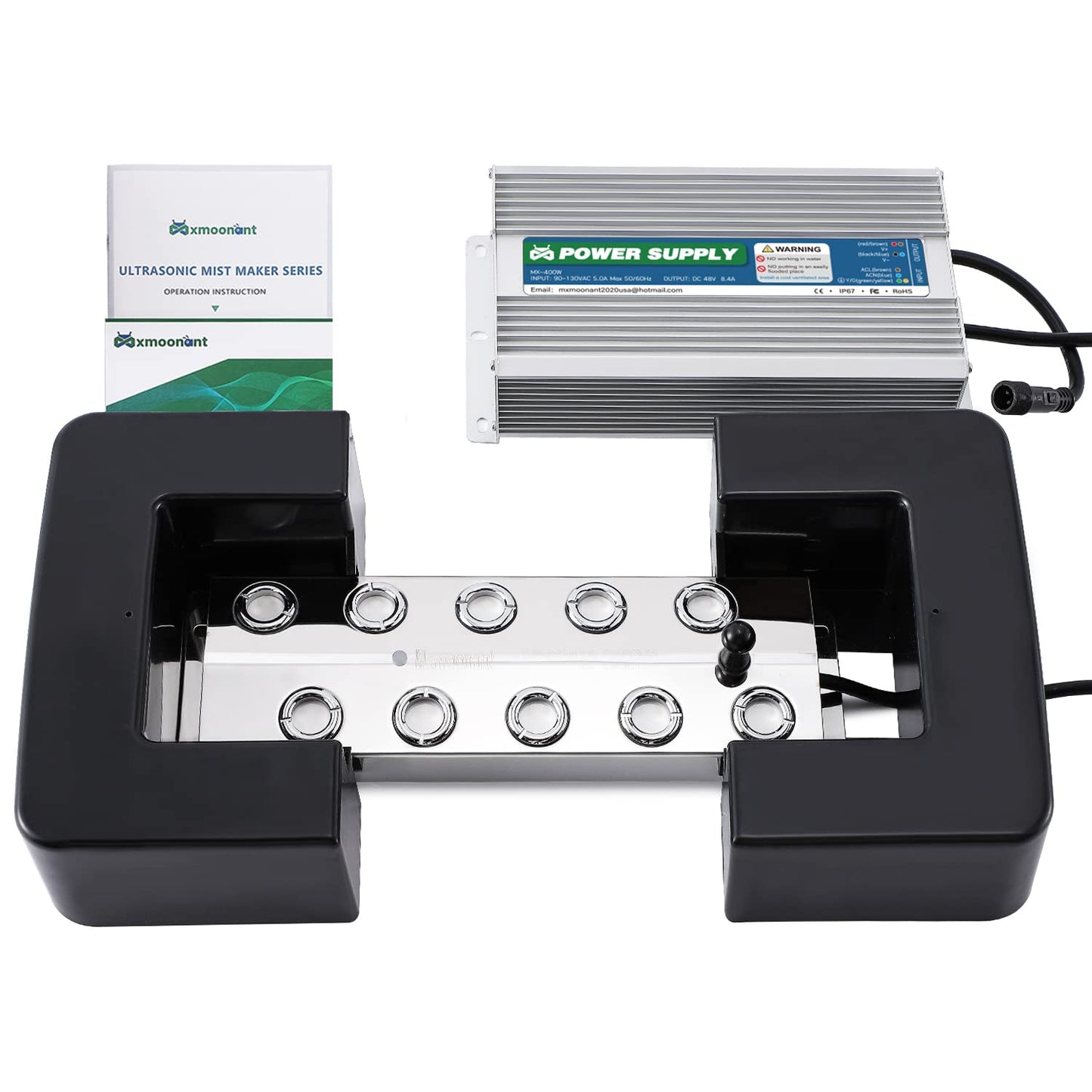 Mxmoonant - Máquina de niebla ultrasónica de 10 cabezales, 7000 ml/h, fuente de agua, máquina de niebla para estanque, atomizador cuadrado, humidificador de aire con flotador para estanque, acuario, rocalla