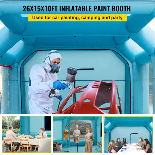 Cabina de pintura inflable VEVOR, tienda de pintura para coche, sistema de filtro de 26x15x10 pies, 2 sopladores CQZP-4984