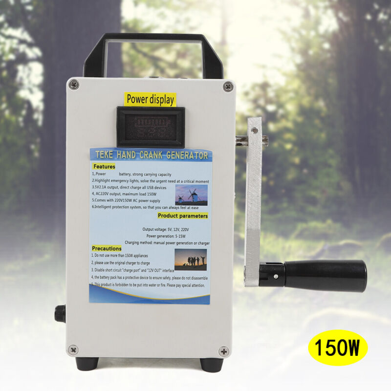 150W Portable Hand Crank Power Station Solar Generator Emergency Energy Supply