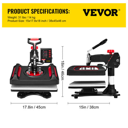 VEVOR 11 in 1 Combo Heat Press 15"x12" Sublimation Machine T-Shirt Mug Hat Plate