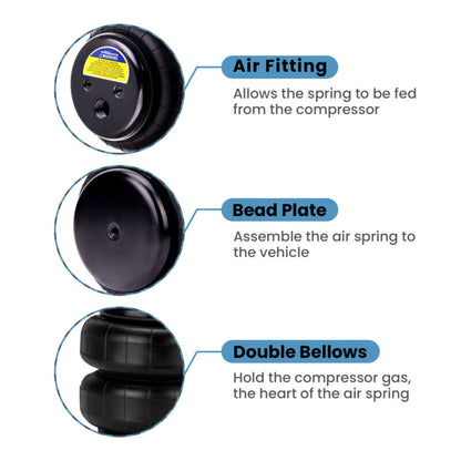 2 Packs Air Ride Suspension Bag Standard 2500 lb 1/2"npt Single Port Heavy Duty