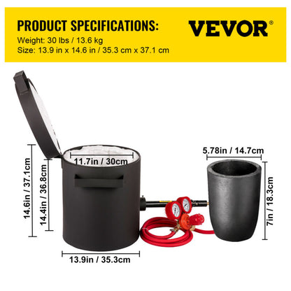 VEVOR 10KG Gas Metal Melting Furnace Propane Forge Kit Tool Crucible Gold Copper