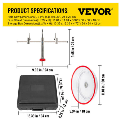VEVOR Adjustable Hole Saw Cutter Kit Hole Cutter 1-5/8" to 8" w/PC Dust Shield