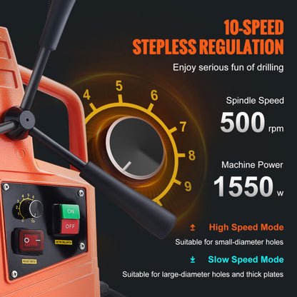 VEVOR Magnetic Drill 1550W 2922lbf/13000N Portable Mag Drill Press 500RPM