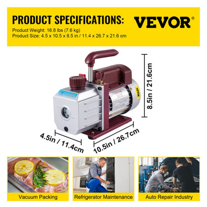 4.5 CFM Single-Stage Rotary Vacuum Pump HVAC/Auto AC 4.5CFM 1/3HP 1/2"ACME inlet