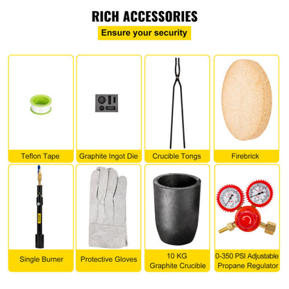 VEVOR 10KG Gas Metal Melting Furnace Propane Forge Kit Tool Crucible Gold Copper