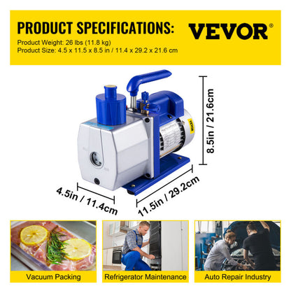 VEVOR 7 CFM Vacuum Pump Single Stage Rotary Vane 1/2 HP HVAC AC Air Tool