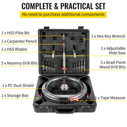 VEVOR Adjustable Hole Saw Cutter Kit Hole Cutter 1-5/8" to 8" w/PC Dust Shield