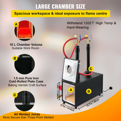 VEVOR Gas Propane Forge Furnace Burner 2Doors+2Burners Blacksmiths Farrier Metal