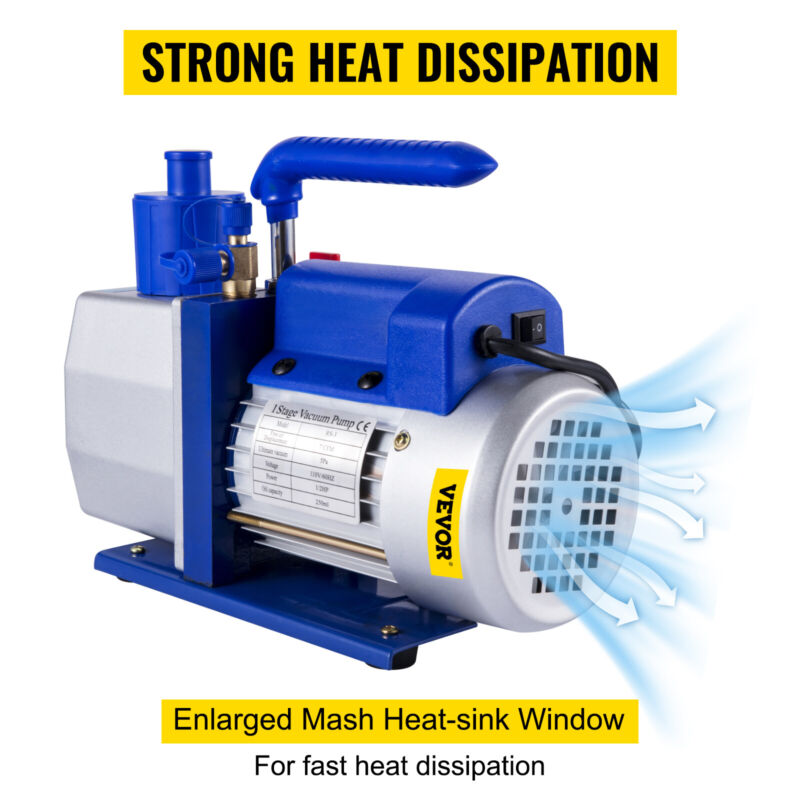 VEVOR 7 CFM Vacuum Pump Single Stage Rotary Vane 1/2 HP HVAC AC Air Tool