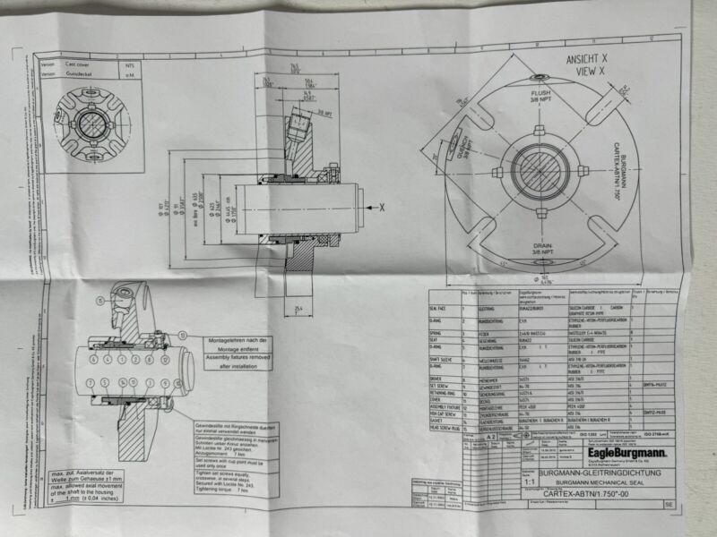 Eagle Burgmann CARTEX-ABTN/1.750"-00 316SS Mechanical Seal w/ Bushing