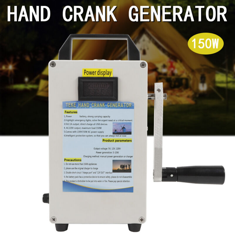 150W Portable Hand Crank Power Station Solar Generator Emergency Energy Supply