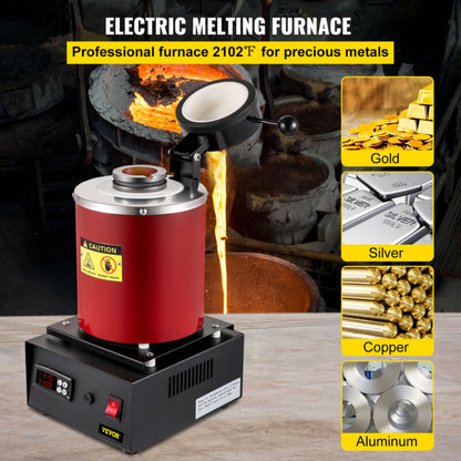 VEVOR Electric Melting Furnace W/ 3KG Graphite Crucible Casting Refining Jewelry