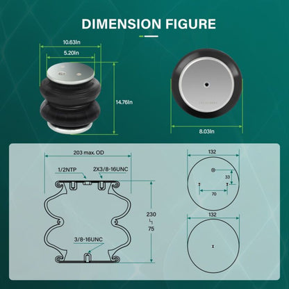 Pair Heavy Duty 2600 LBS Air Bags Suspension Spring For 3/8" 1/2" NPT Port