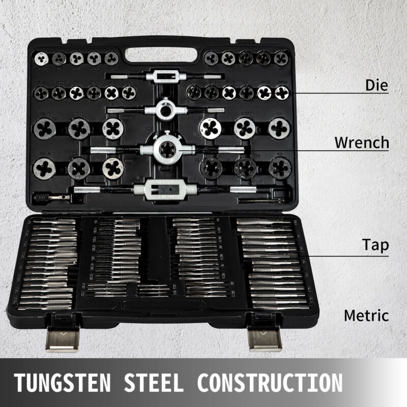 VEVOR 110PCS Tap and Die Combination Set Tungsten Steel Case Kit Metric Tools