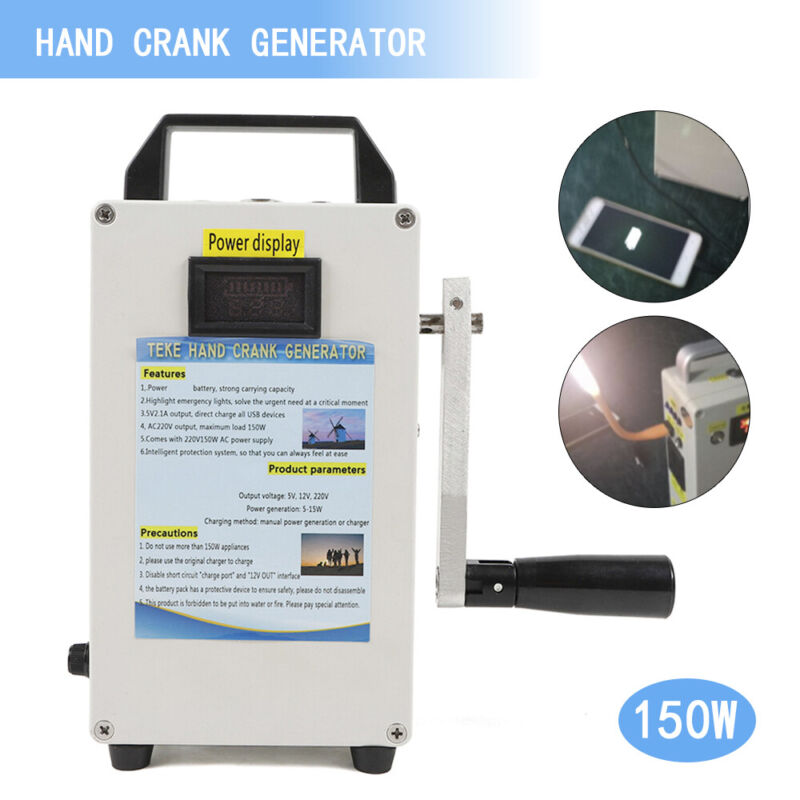 150W Portable Hand Crank Power Station Solar Generator Emergency Energy Supply