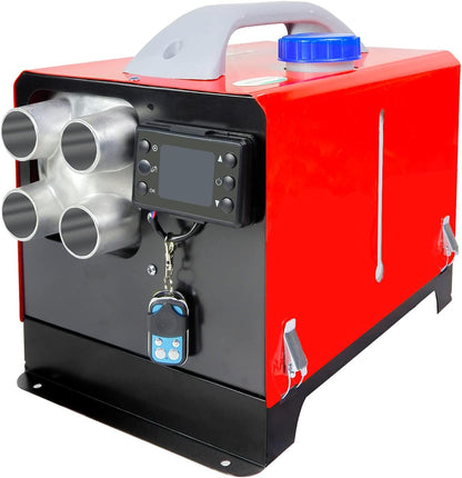Calentador diésel todo en uno 5KW calentador de estacionamiento 12V 24V carcasa de aluminio calentador de aire diesel con control remoto monitor LCD tanque 5L para coche/RV/barco/camión/furgoneta/autobús (rojo)
