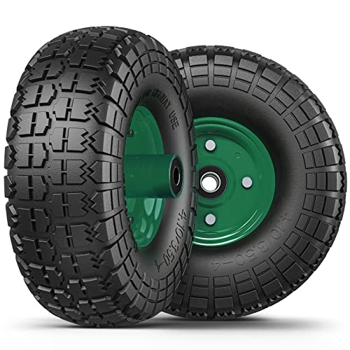 Neumáticos y ruedas de 4.10/3.50-4, sin planos, neumáticos de goma sólida de 10 pulgadas para carretilla con agujero de eje de 5/8"