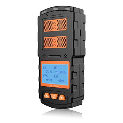 CHNADKS 4 - Detector de gas, monitor de gas H2S, O2, CO y LEL, indicador múltiple con vibración, audible, Visual 4, monitor de gas, alarma personal recargable con pantalla LCD